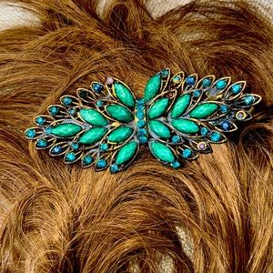 Faux turquoise, and rhinestone hair barret.